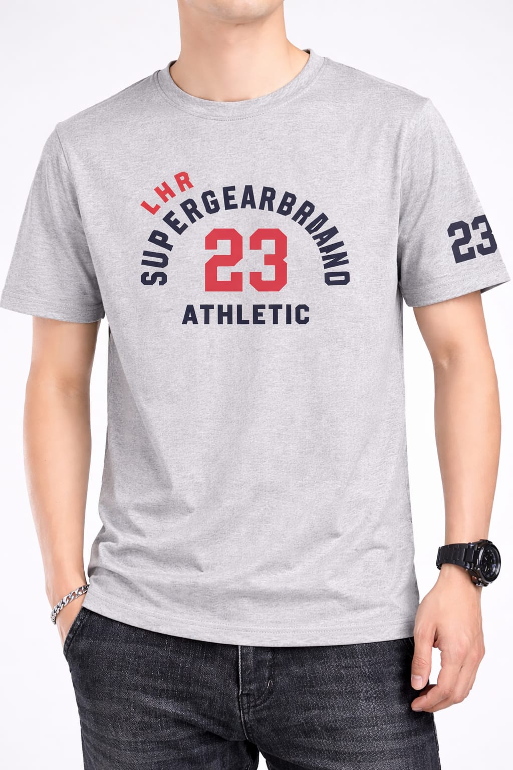 Black  [SUPERGEARRAAND] Printed Grey  Men's T-Shirt  540