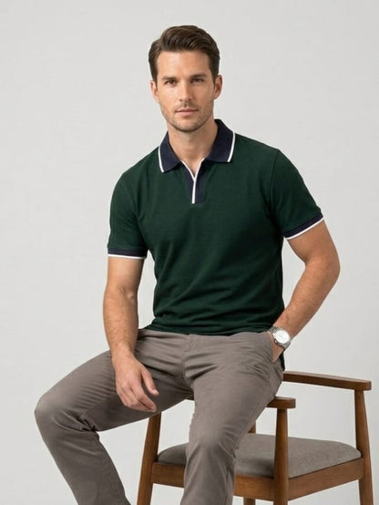 Men's Smart Fit Contrast Trim Polo – Deep Green 532