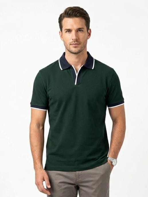 Men's Smart Fit Contrast Trim Polo – Deep Green 532
