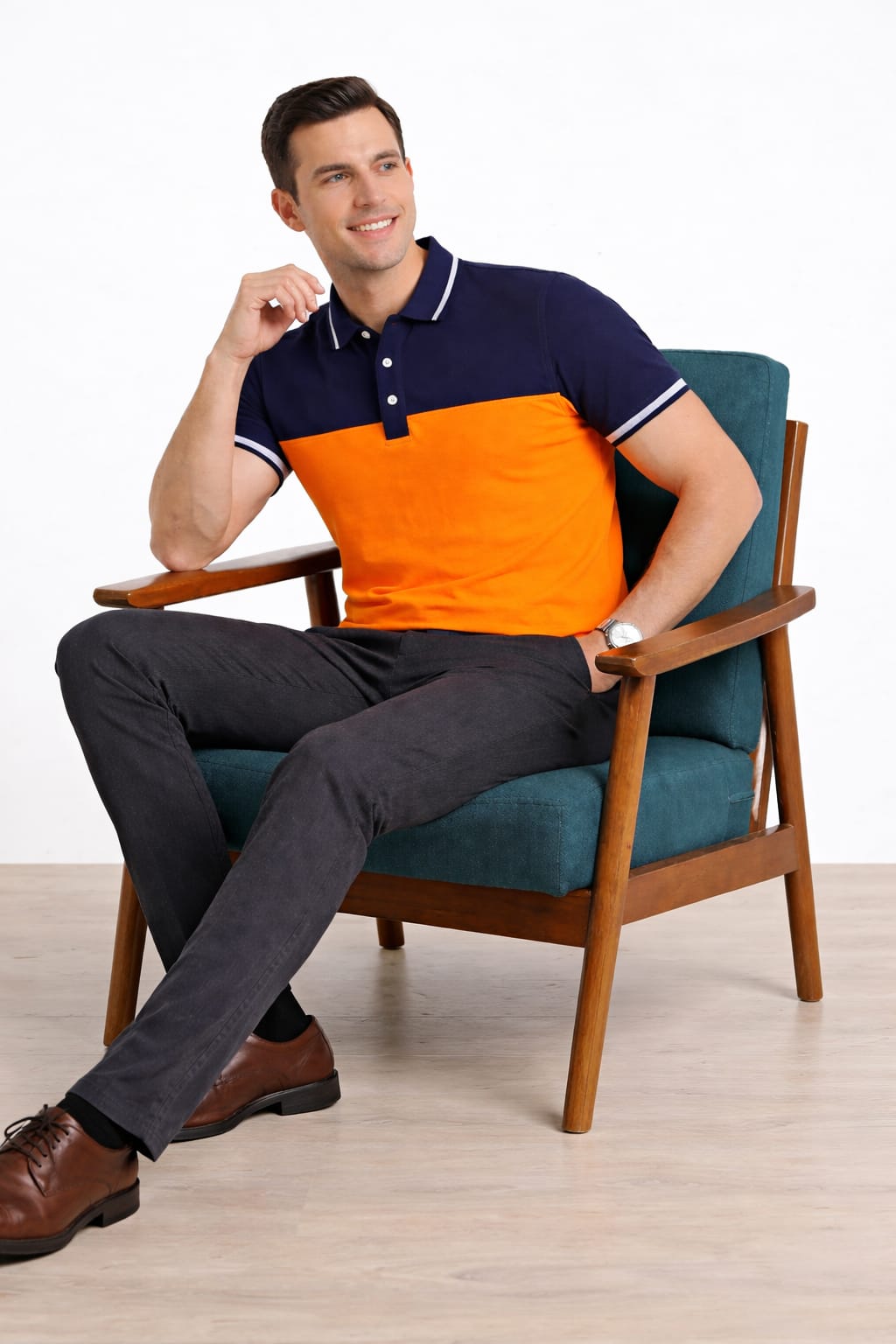 Navy & Orange with Navy Collar  Men's Polo Shirts  539