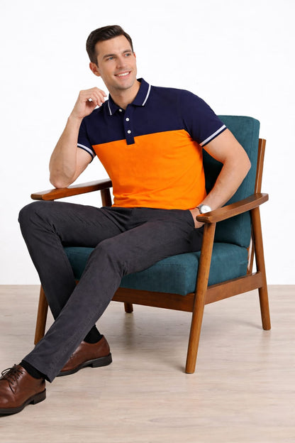 Navy & Orange with Navy Collar  Men's Polo Shirts  539