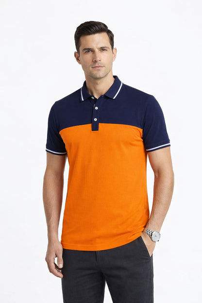 Navy & Orange with Navy Collar  Men's Polo Shirts  539