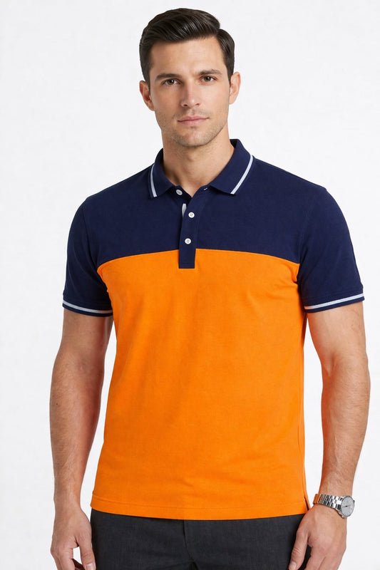 Navy & Orange with Navy Collar  Men's Polo Shirts  539