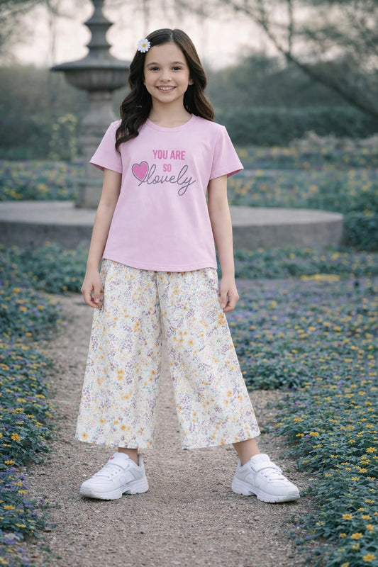[You Are So Lovely ] Printed Light Pink Girls T shirt &Cotton Flapper 240