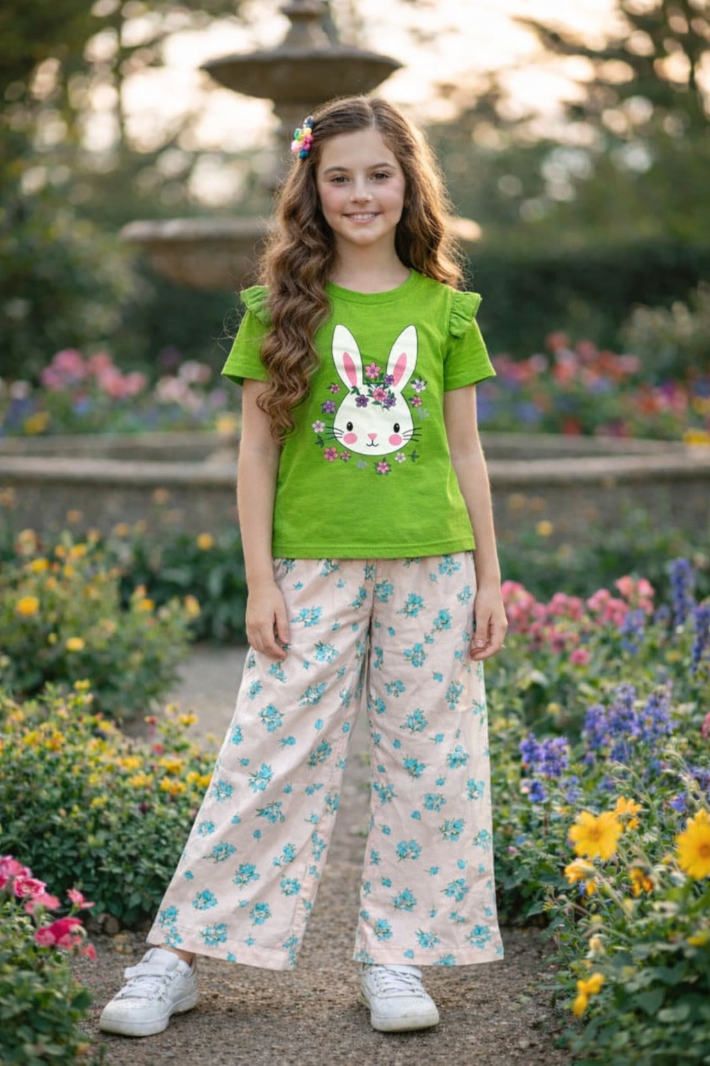 Rabbit Printed Olive Green Girls T-Shirt &Cotton Flapper 278