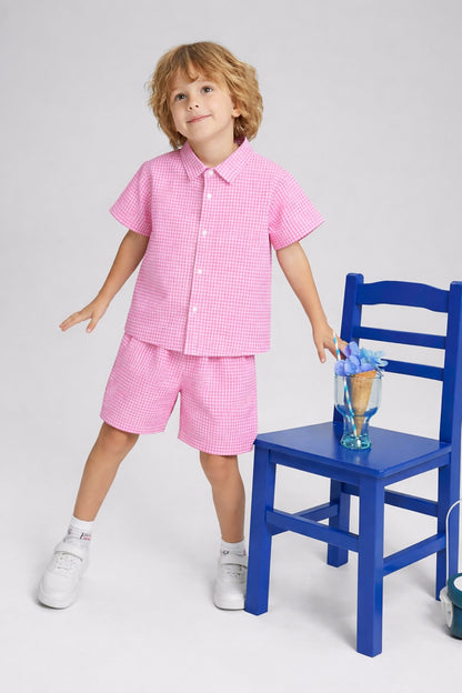Pink Checked Cotton Nicker Suit Boys 528