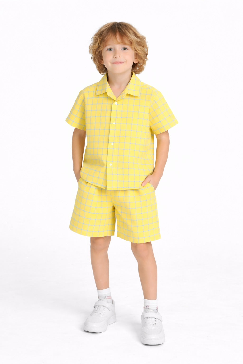 White Checked Yellow Cotton Nicker Suit Boys 420