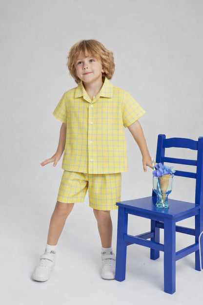 White Checked Yellow Cotton Nicker Suit Boys 420