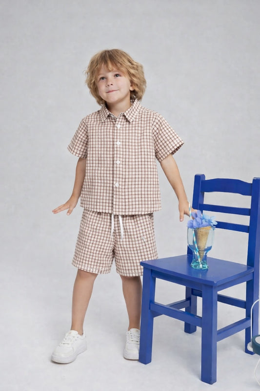 Brown Checked Cotton Nicker Suit Boys 503