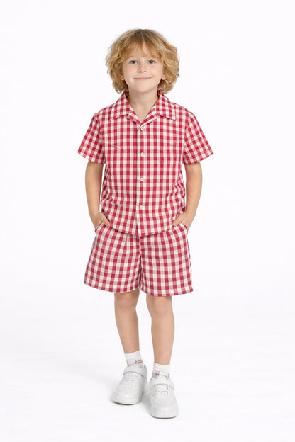 Red  Checked Cotton Nicker Suit Boys 627