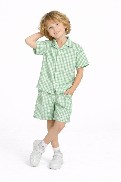 Light Green Checked Cotton Nicker Suit Boys 627