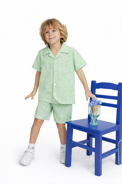Light Green Checked Cotton Nicker Suit Boys 627