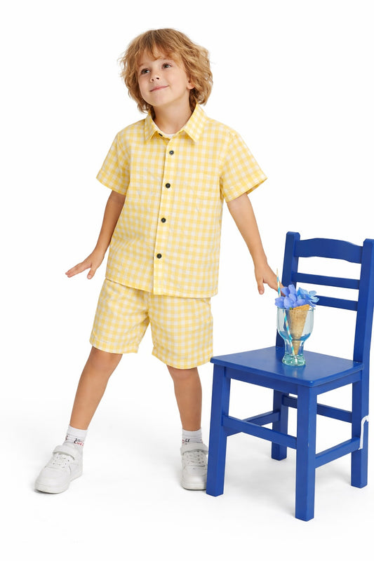 Yellow & skin  Checked Cotton Nicker Suit Boys 627