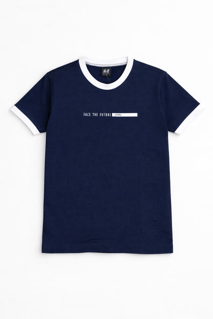 Navy [ Face the Future] Printed Cotton Combed Terry Men's T-Shirt 531