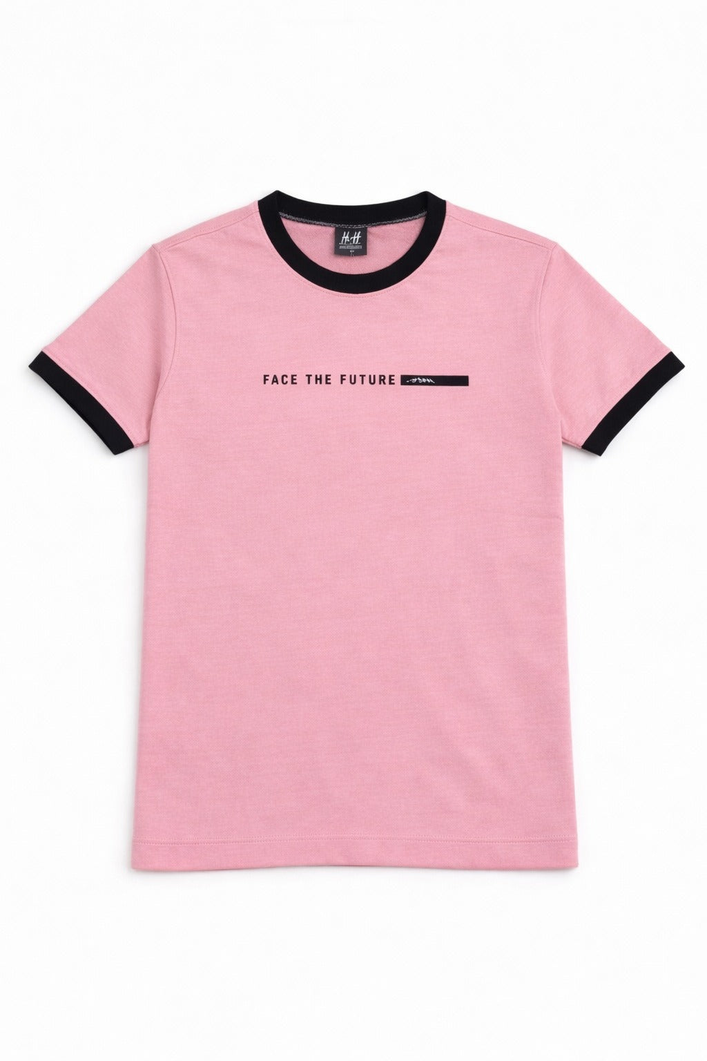 Light Pink [Face The Future] Printed  Cotton Combed Terry  Men's T-Shirt  539