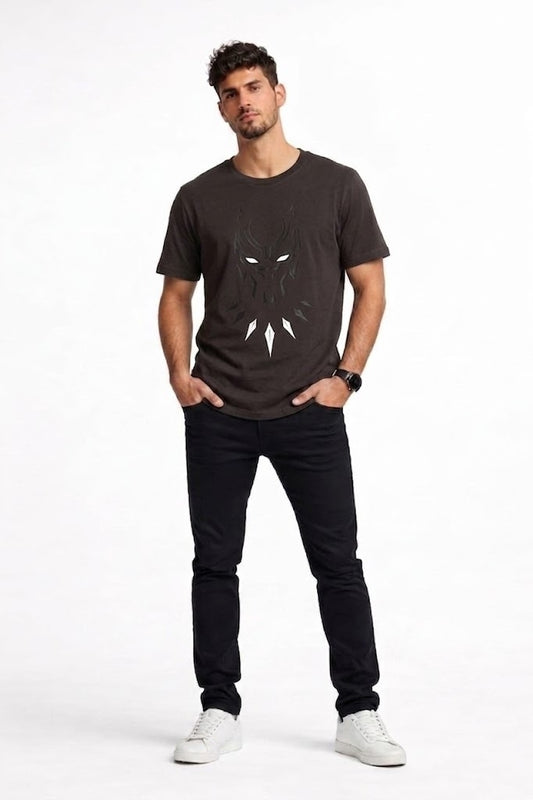 Dark Brown  Tribal Warrior Mask High Density Printed   Men's T-Shirt  540