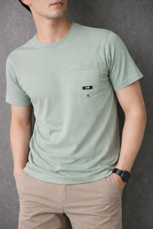 Light Green  With Pocket Men's T-Shirt 532