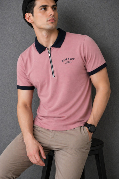 Light Pink Zipper Polo Combed Terry (Black Collar)  540