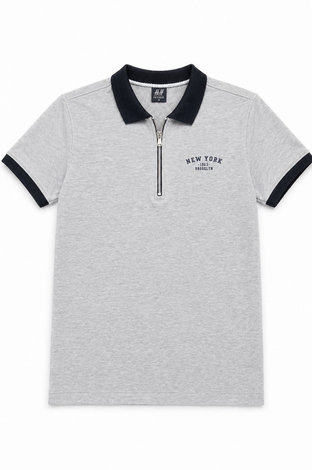 Grey Zipper Polo Combed  Terry (Black Collar)  546
