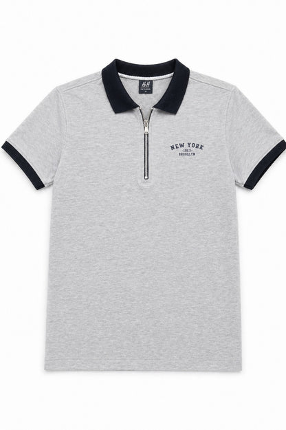 Grey Zipper Polo Combed  Terry (Black Collar)  546