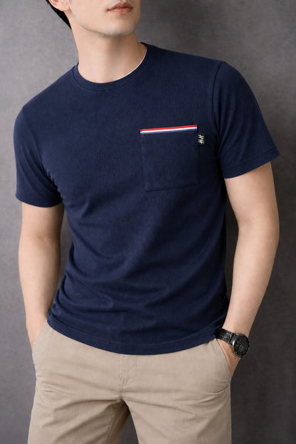 Navy Cotton Thermal tape pocket Men T shirt 544