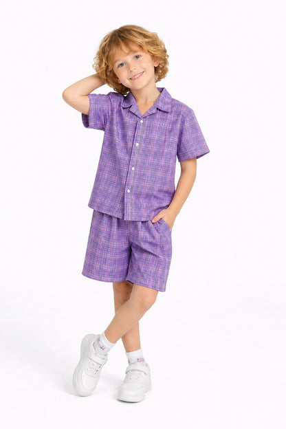 Purple Checked Cotton Nicker Suit Boys 504
