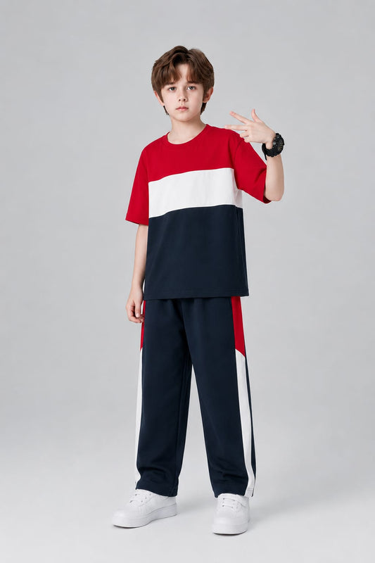 Red White Navy Activewear Boys T-Shirt & Trouser 525