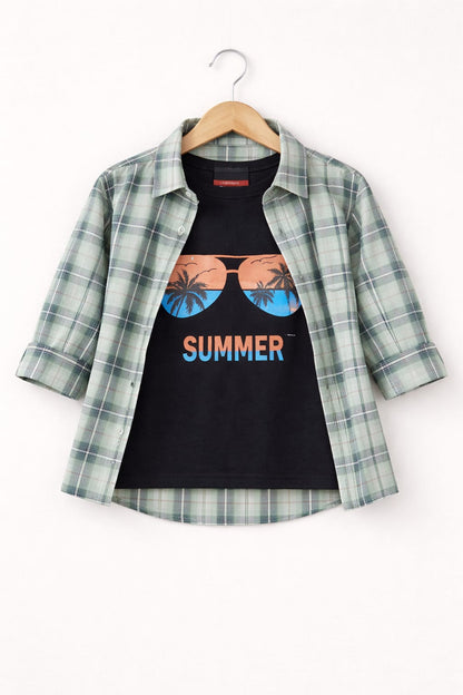 White & Black  Checked [Summer] Printed  Layered Casual Shirt 503