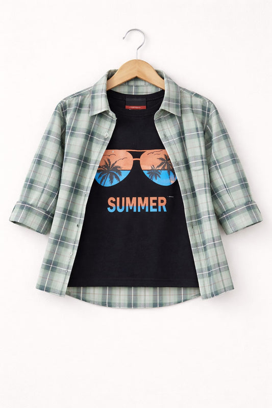 White & Black  Checked [Summer] Printed  Layered Casual Shirt 503