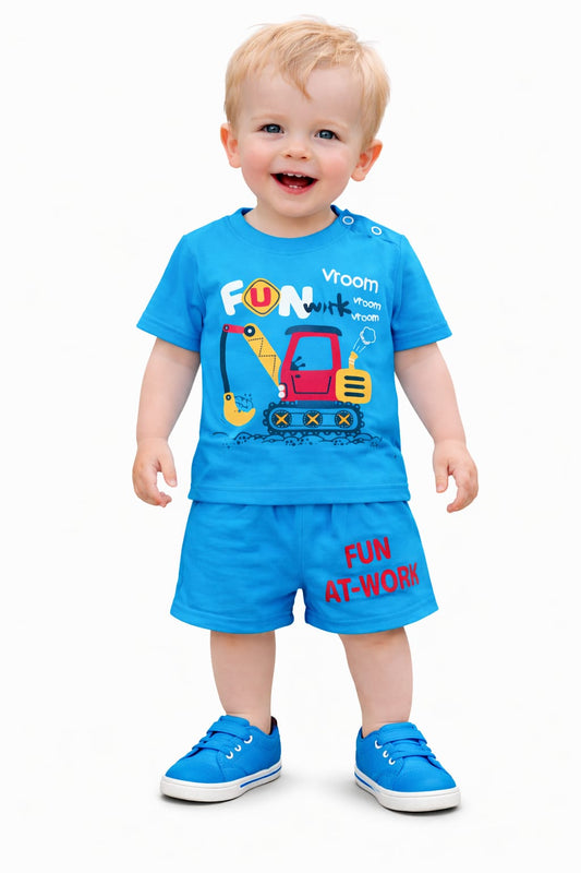 White Black [Fun Work] Printed Blue Nicker Suit 413