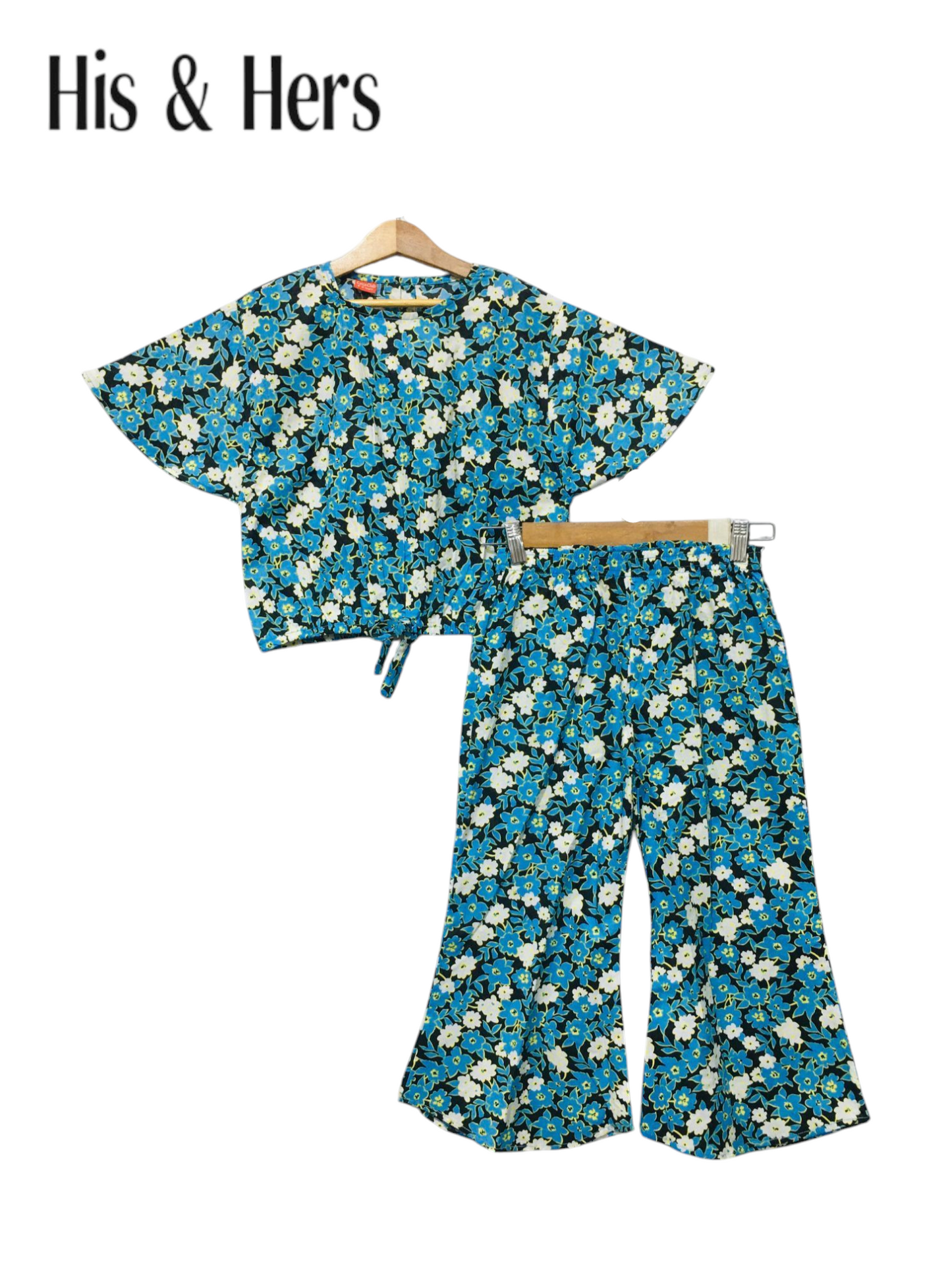 White & Blue Flowers Allover Print Cotton Girls Co-Ord Set 245