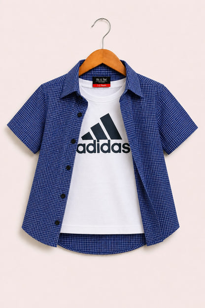 White Checked [ Adidas] Printed Navy  Layered Casual Shirt 209