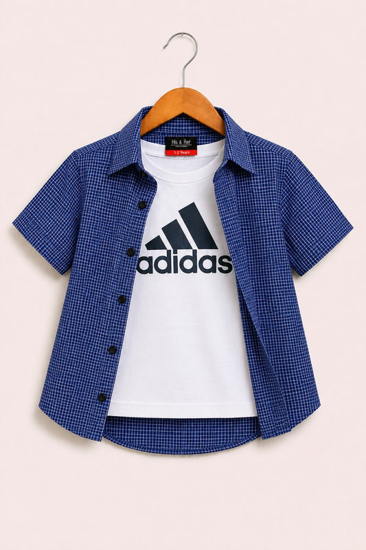 White Checked [ Adidas] Printed Navy  Layered Casual Shirt 209