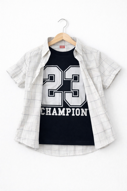 White Checked Champion Layered Casual Shirt 232