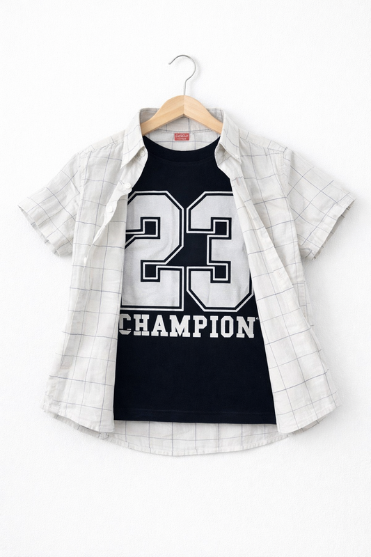 White Checked Champion Layered Casual Shirt 232