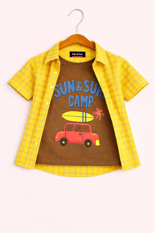 White Checked Sun & Camp Printed Yellow Layered Casual Shirt 213