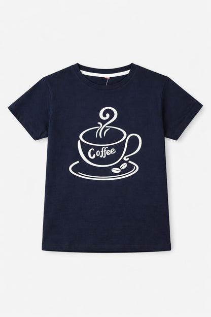 White Coffee Cap Printed Black Boys T-Shirt 519