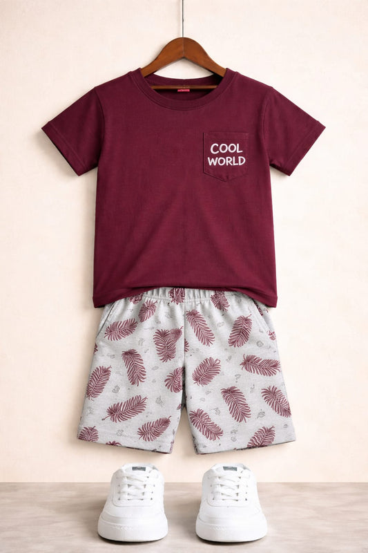 White Cool World  Printed  Pocket  Brown Nicker Suit Boys 258