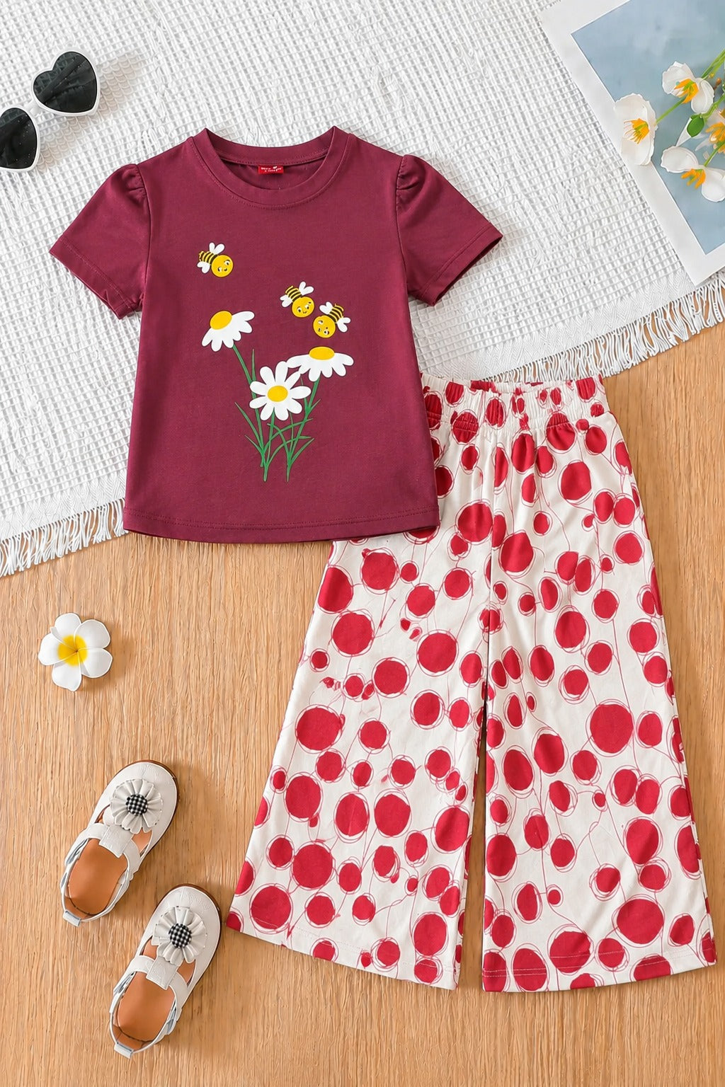 White Flowers Printed Maroon Girls T-Shirt &Cotton Flapper 708