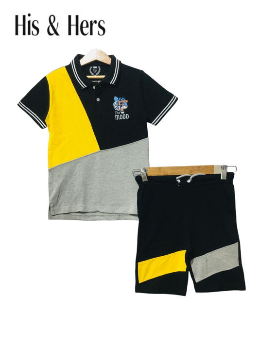 White Lines Yellow& Black Collar Polo Nicker Suit Boys 209