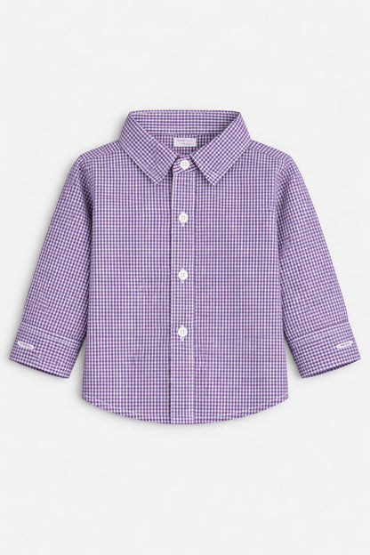 White Maron Checked Long Sleeve Dress Shirt 300
