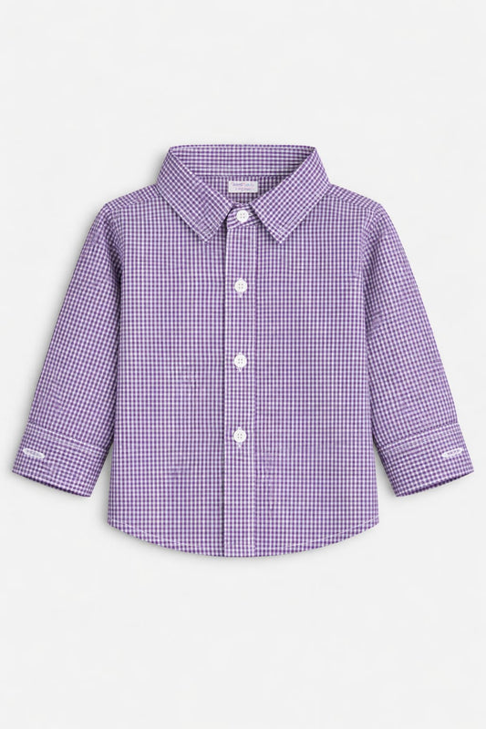 White Maron Checked Long Sleeve Dress Shirt 300