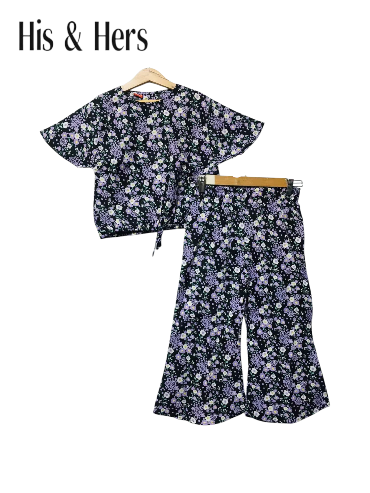 White & Purple Flowers  Cotton Girls Co-Ord Set 221