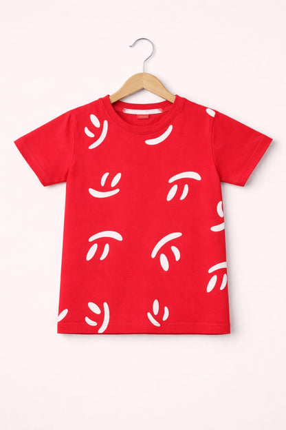 White Smile Printed Red Boys T-Shirt 207