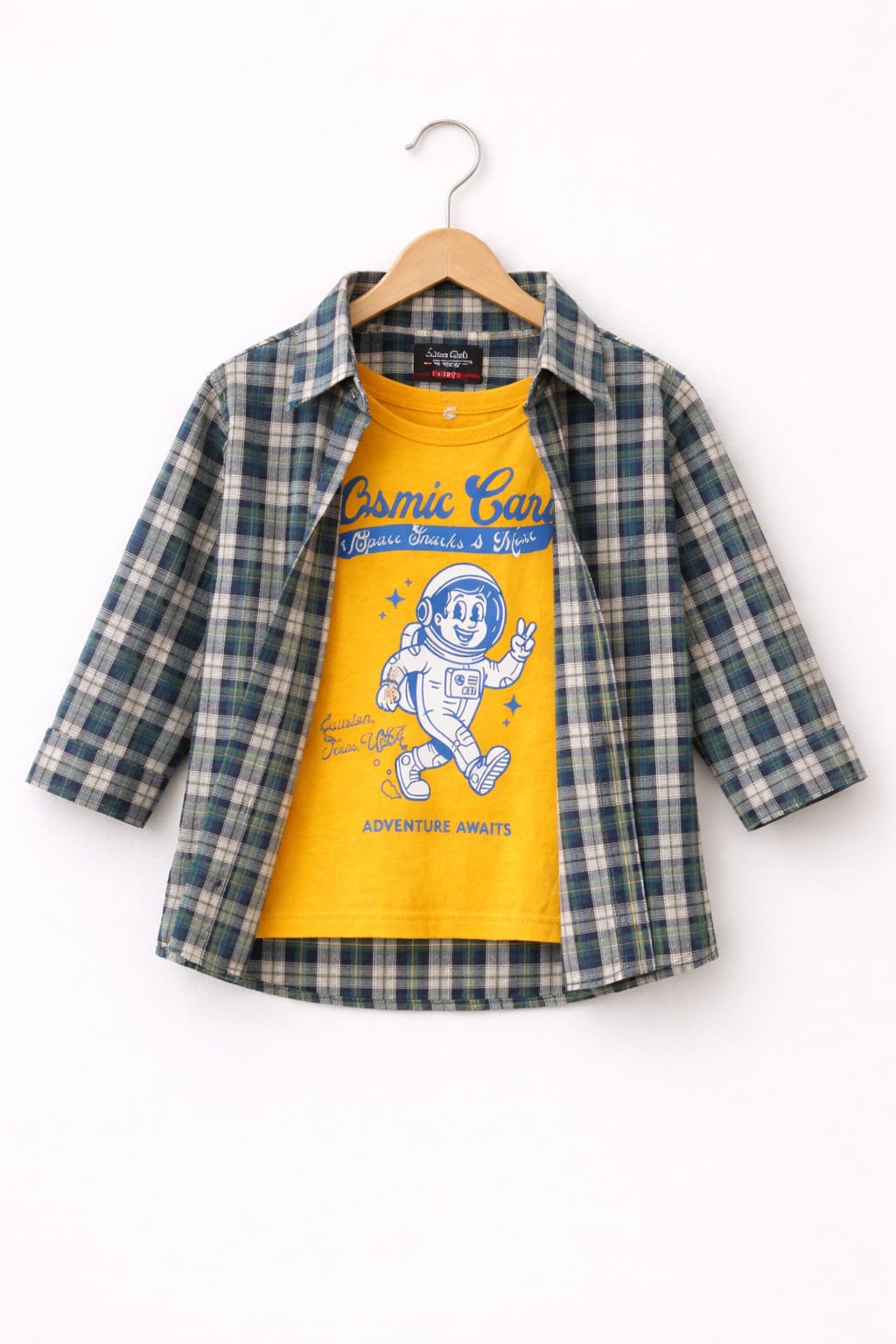Yellow Checked Cosmic Adventure Layered Casual Shirt 501