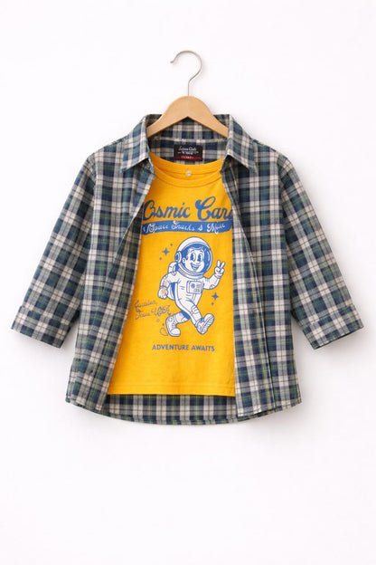 Yellow Checked Cosmic Adventure Layered Casual Shirt 501
