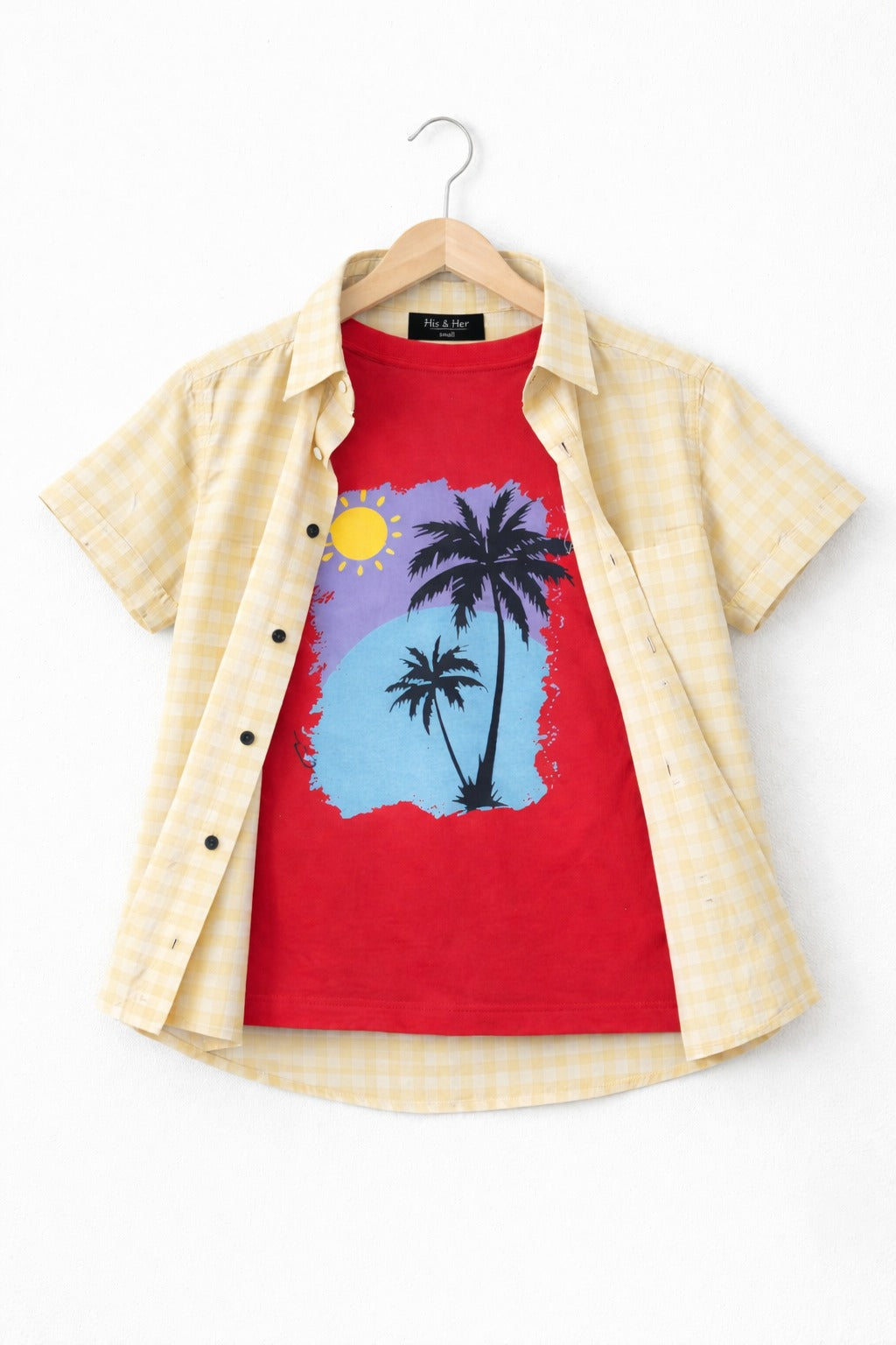 Yellow Checked Sun Set  Printed  Layered Casual Shirt 220