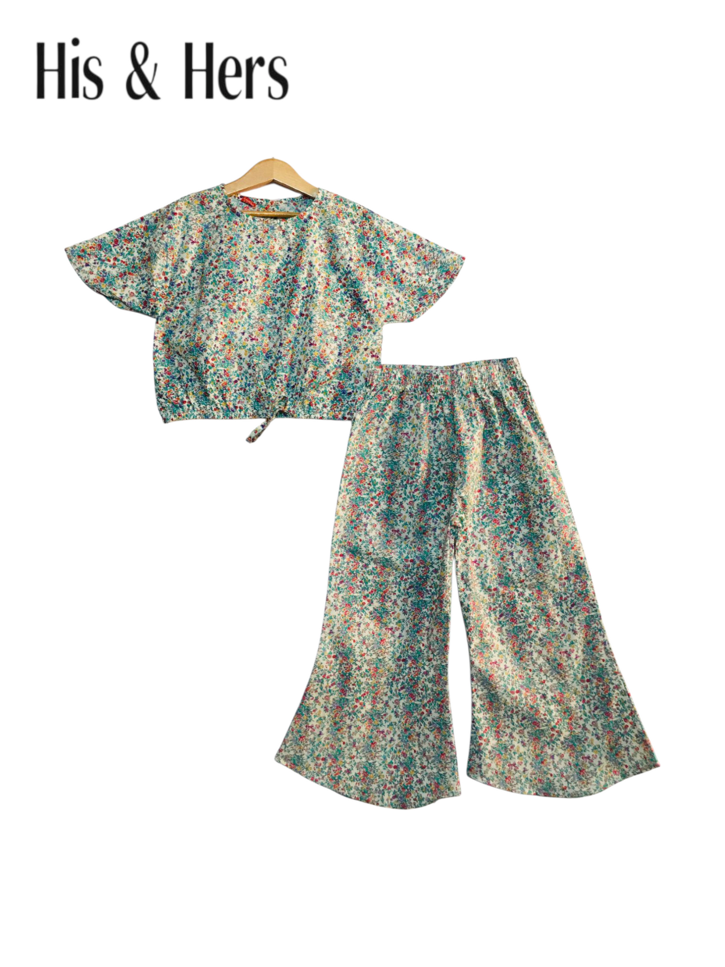Yellow Pink Flowers Allover Print Cotton Girls Co-Ord Set 232