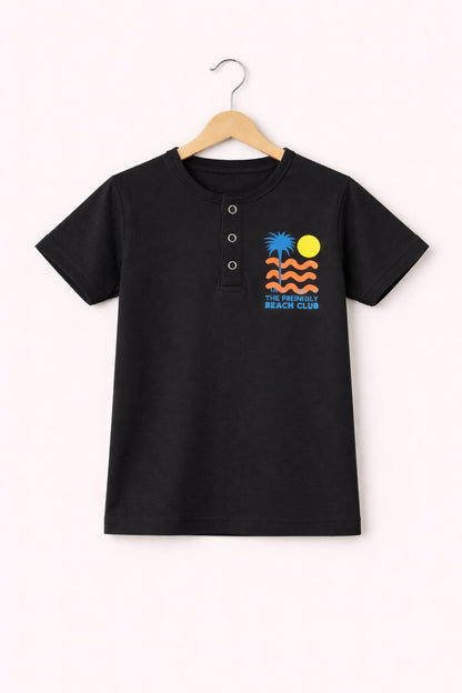 Yellow Sun Orange Waves printed Black T-Shirt 509