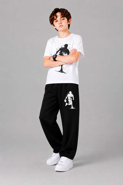 Basketball Vibe Printed White Boys T-Shirt & Trouser 516